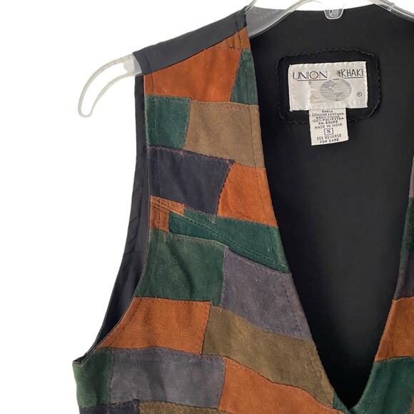 Union Khaki Vintage Suede Leather Patchwork Vest size small - Picture 3 of 6